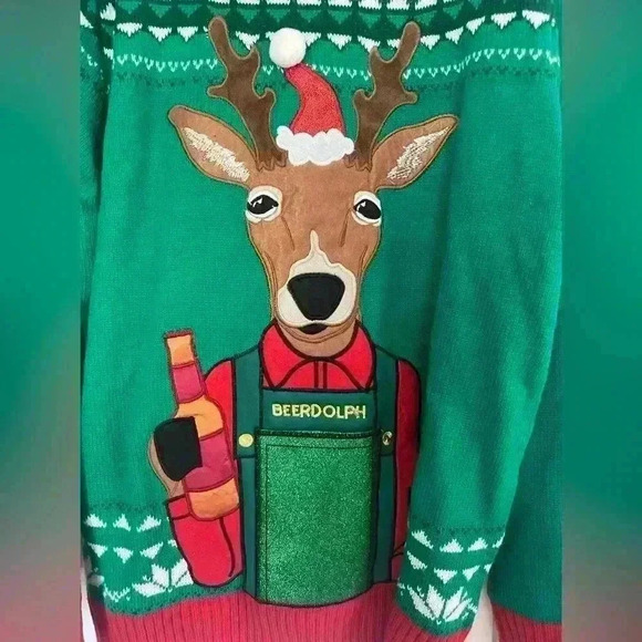 Ugly Holiday Hype Beerdolph Christmas Sweater - Adult XXL - Picture 4 of 9